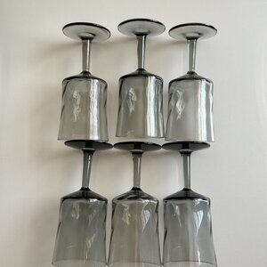 VINTAGE 1960S DUZ CRYSTAL ALL SMOKE OPTIC SWIRL WINE GLASSES SET 6